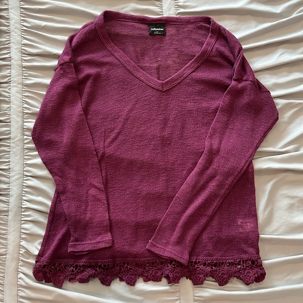Purple V-Neck Long Sleeve Sweater